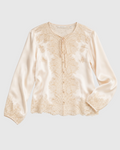 Lucine blouse Merci Paris in ecru silk satin with delicate lace details and tie closure