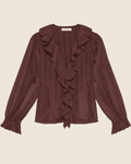Blouse Merci Paris Dôen Hardy red in organic cotton with lace ruffles and long voluminous sleeves