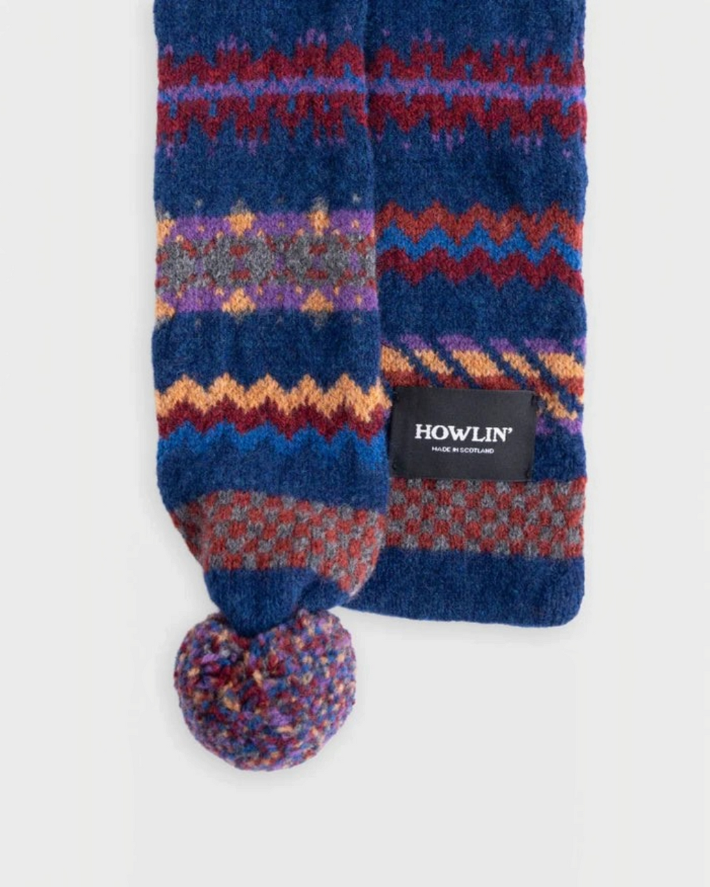 Écharpe Merci Paris Howlin' Small Woolen Wonder marine en laine d'agneau avec motif Fair Isle et pompon