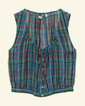 Sleeveless blouse Merci Paris Dôen Theo in multi-colored checked organic cotton voile with mother-of-pearl buttons