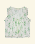 Blouse Merci Paris Dôen Traveler in green organic cotton voile with floral print with openwork details and ribbon