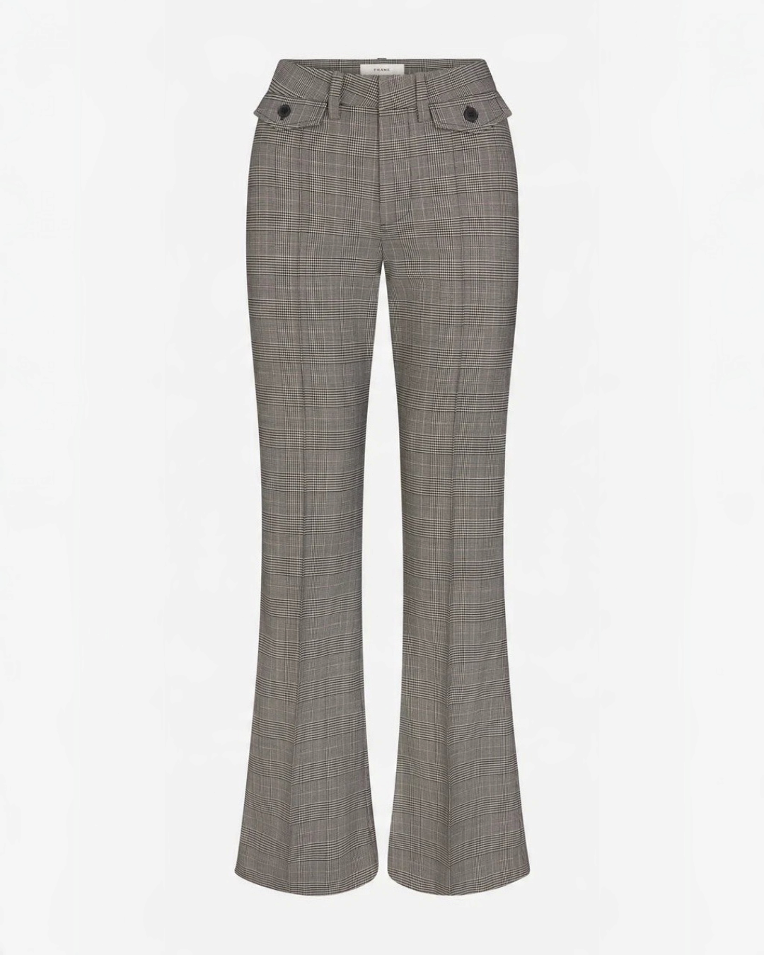 Pantalon Frame The Reboot taille haute coupe bootcut à motif plaid noir et gris avec boutons dorés