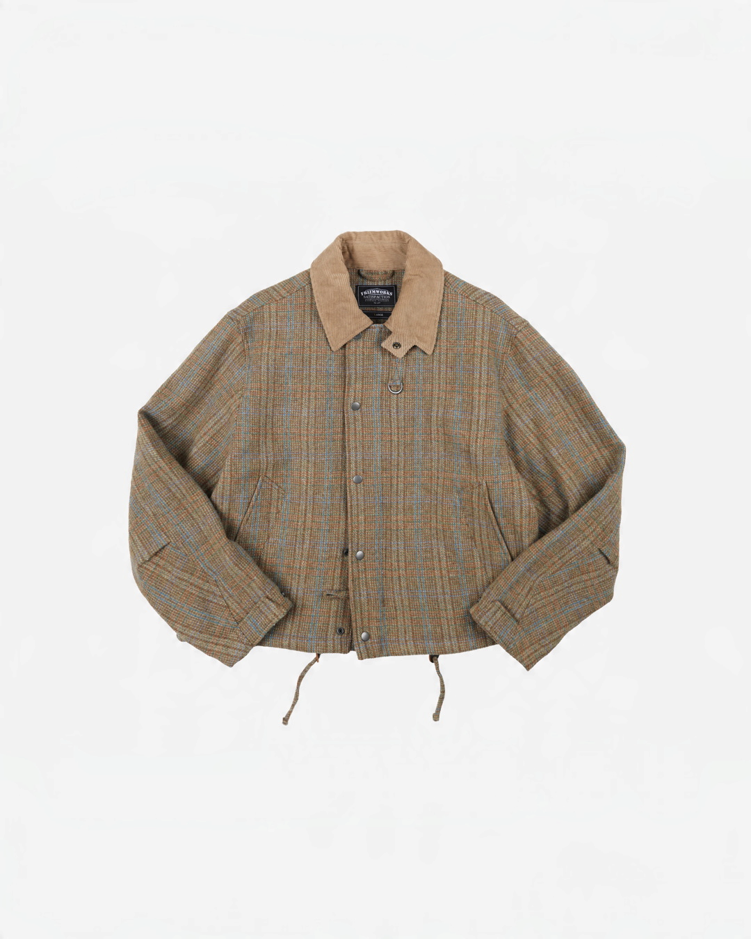 Veste de chasse Merci Paris Frizmworks en laine marron à carreaux avec col en velours côtelé et fermeture zippée