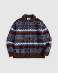 Cardigan zippé Merci Paris Howlin' en laine vierge avec motifs Fair Isle multicolores et col chemise marron
