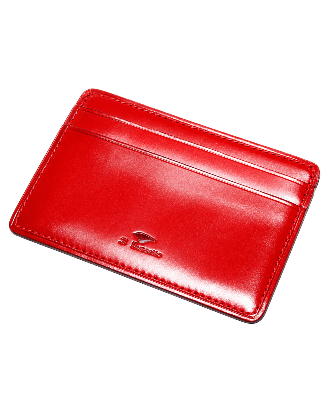 Porte-cartes slim Merci Paris Il Bussetto en cuir rouge tannage végétal avec finition peinte à la main