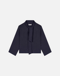 Haut bleu marine Merci Paris Masscob en mélange coton et laine avec encolure foulard et manches japonaises fluides