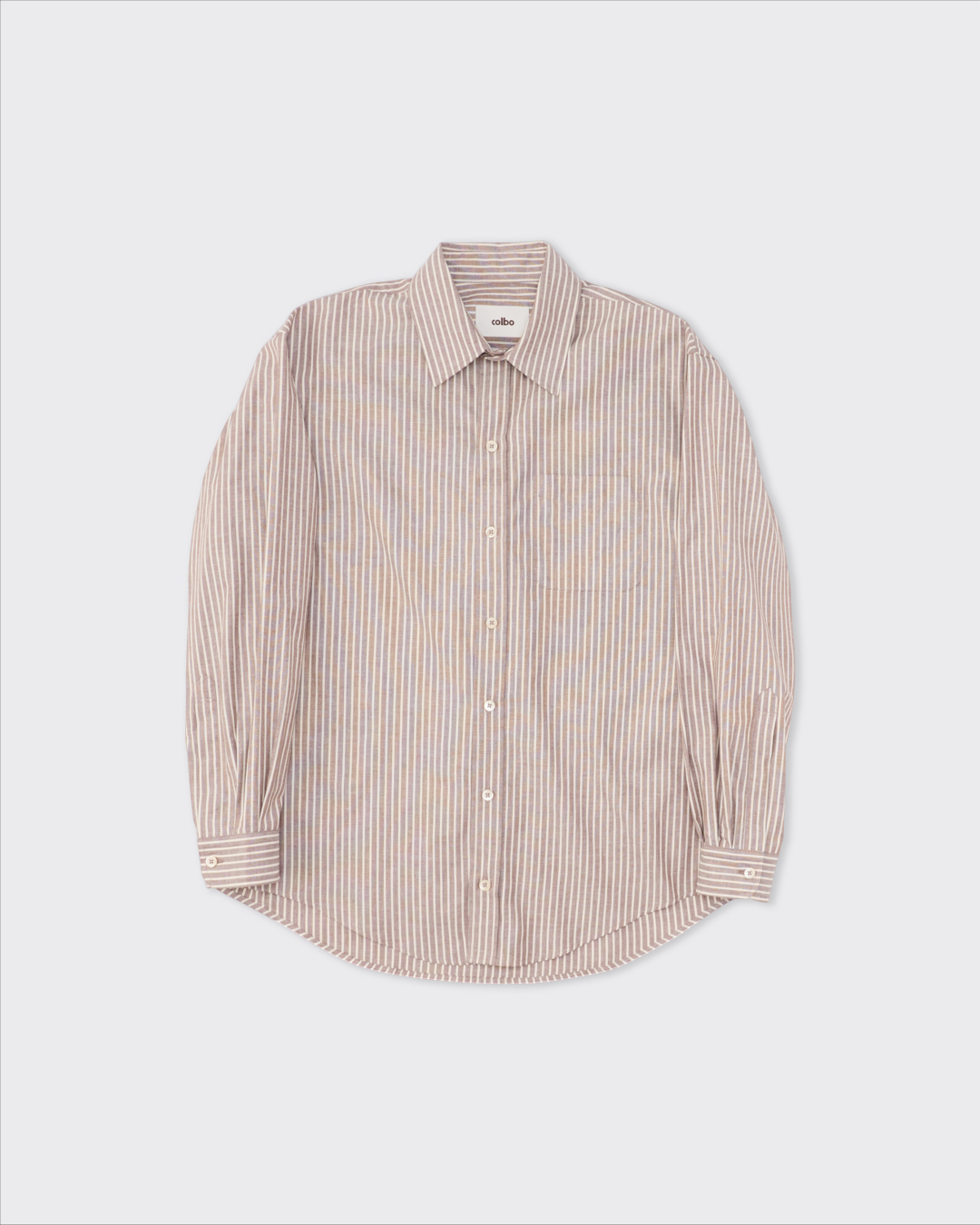 Chemise Merci Paris Colbo à fines rayures marron en coton japonais avec col pointu et boutons en nacre