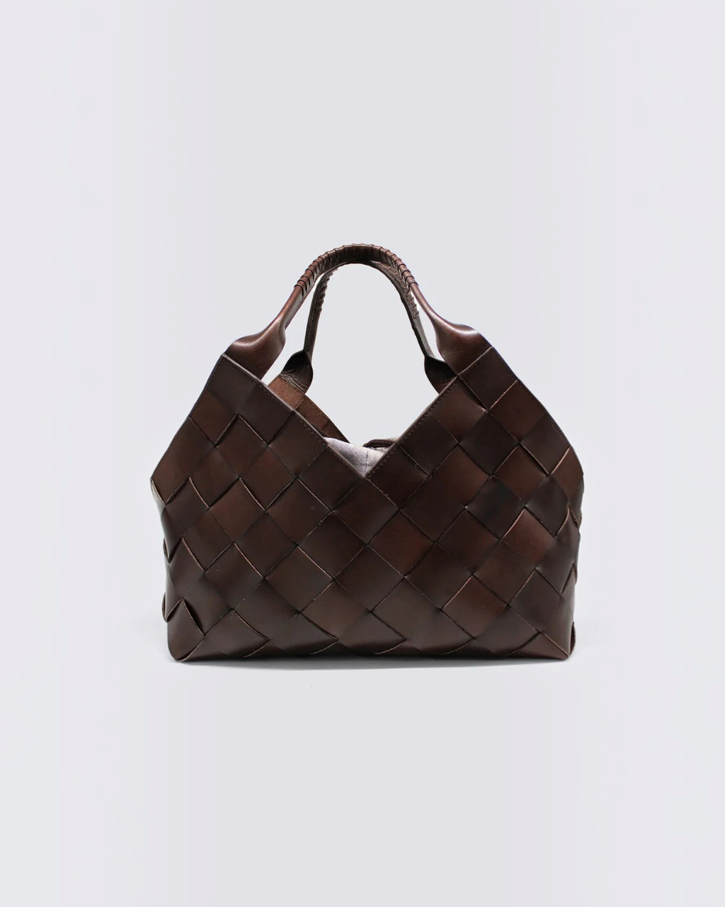 Castello bag in hand-braided dark brown cow leather with integrated handles