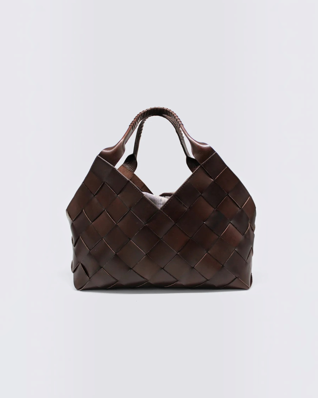 Castello bag in hand-braided dark brown cow leather with integrated handles