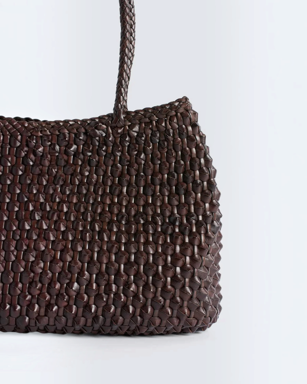 Sac panier Merci Paris Dragon Diffusion Santa Croce en cuir de buffle marron foncé tressé à la main