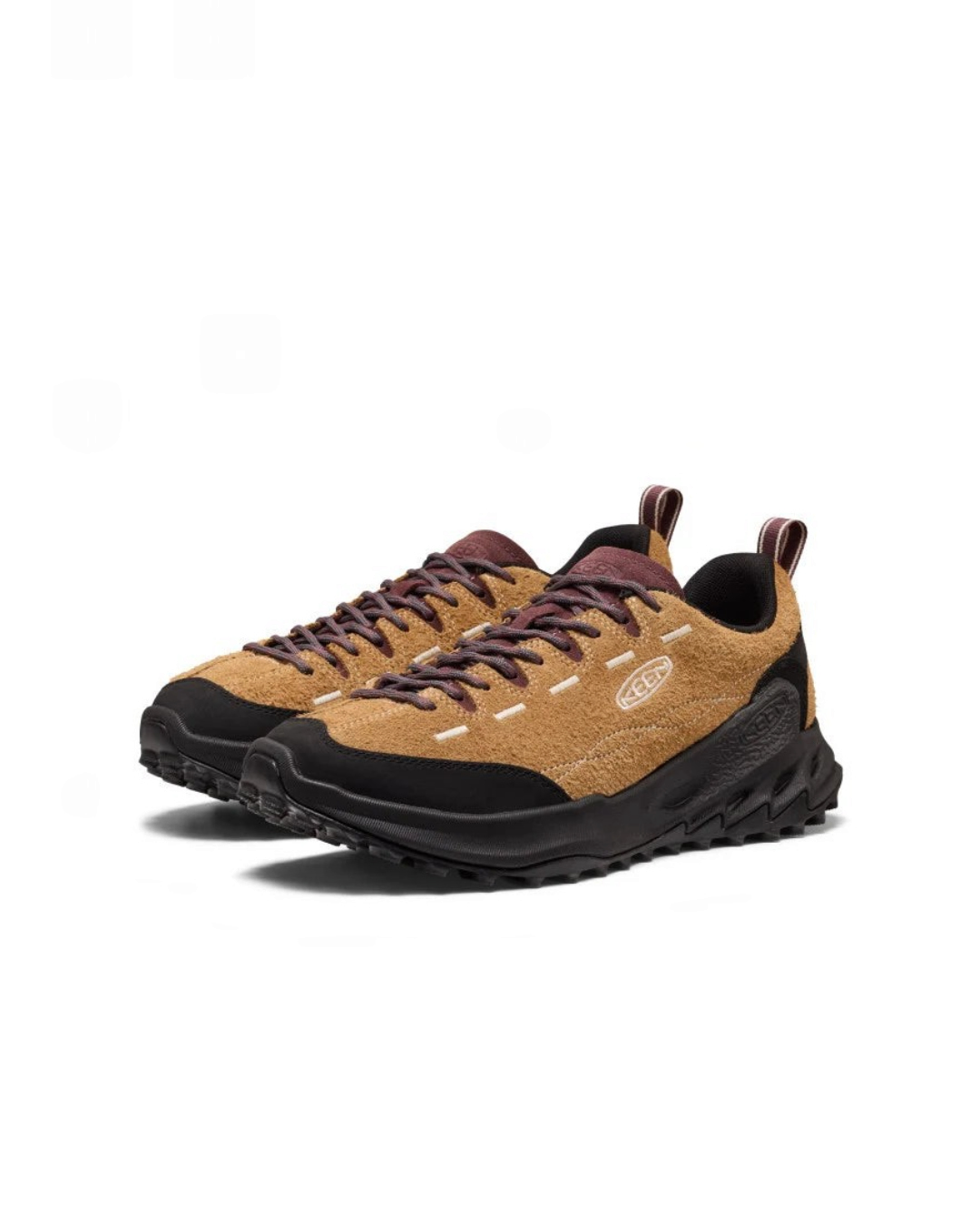 Baskets Keen Jasper Zionic Merci Paris en cuir marron et noir avec lacets bordeaux et semelle crantée robuste