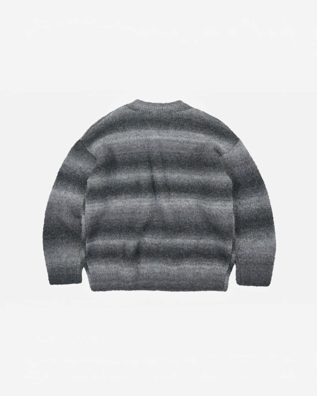 Pull rayé gris Frizmworks en maille bouclée douce avec un effet dégradé naturel, disponible chez Merci Paris.