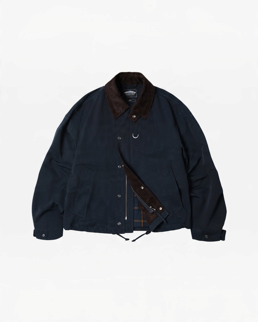 Veste de chasse Merci Paris Frizmworks bleu marine en coton et nylon avec col en velours côtelé et doublure à carreaux