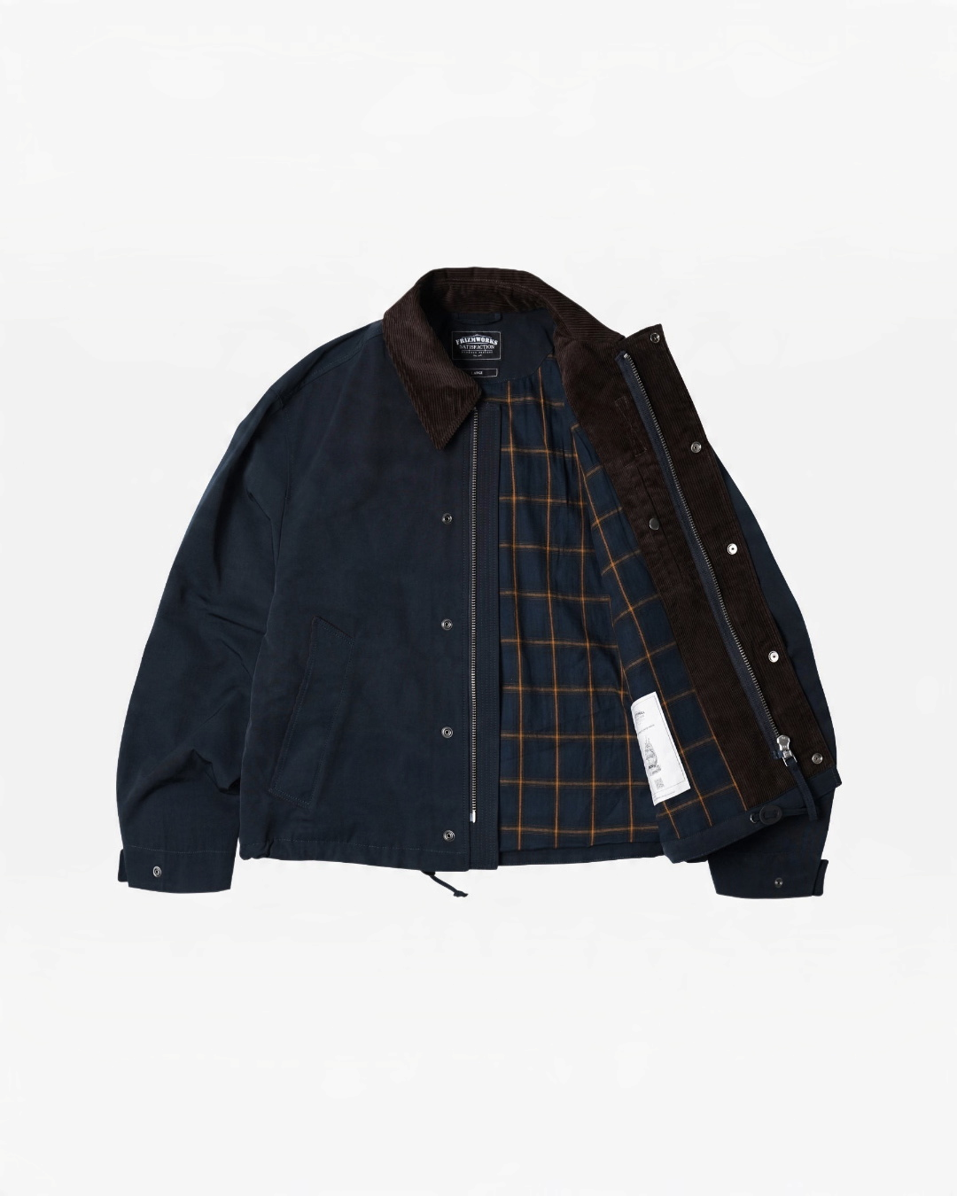 Veste de chasse Merci Paris Frizmworks bleu marine en coton et nylon avec col en velours côtelé et doublure à carreaux