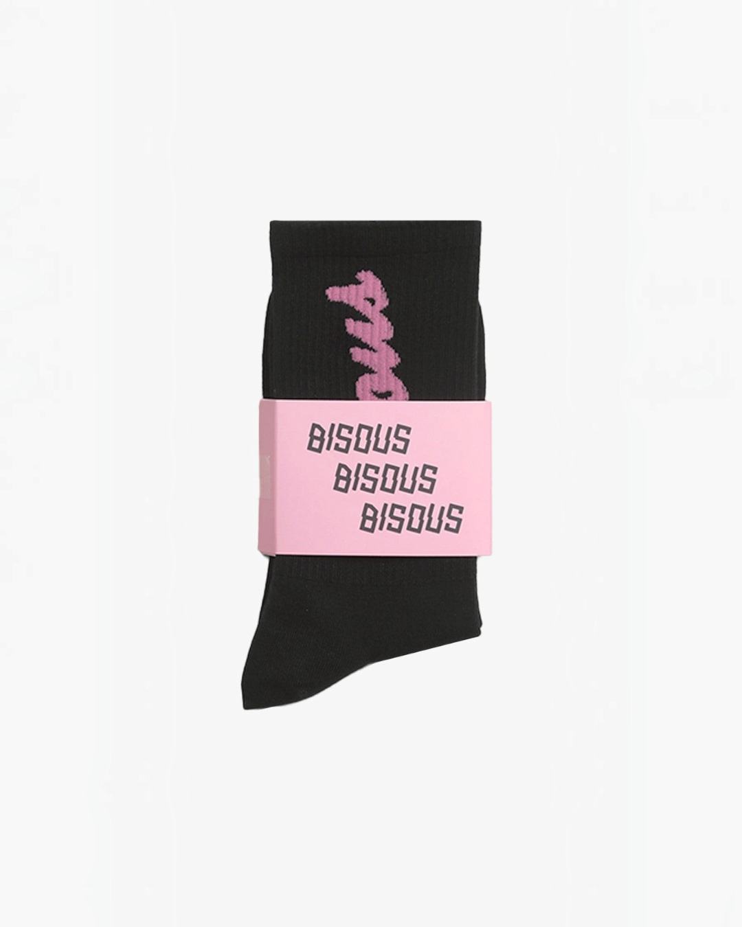 Chaussettes noires Merci Paris Bisous Skateboard en coton avec logo rose et bandeau d'emballage assorti