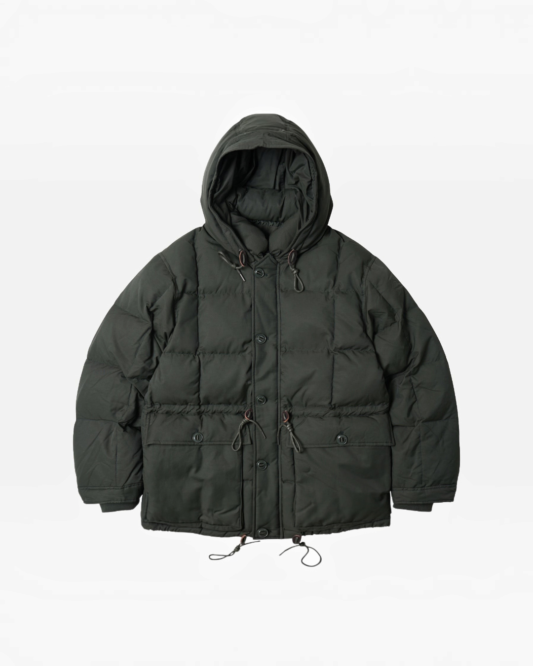 Doudoune Merci Paris Frizmworks Karakoram verte en coton et nylon avec capuche structurée et matelassage carré