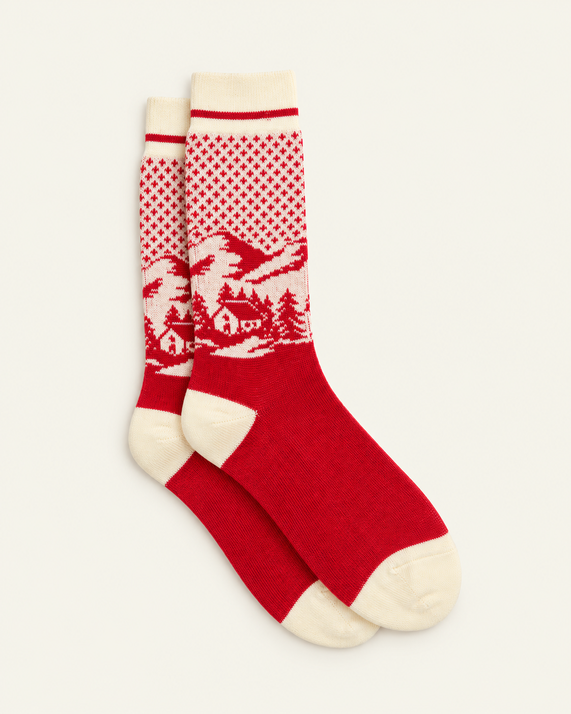 Babaco - Chaussettes Landscape - Rouge — paire en packshot sur fond écru