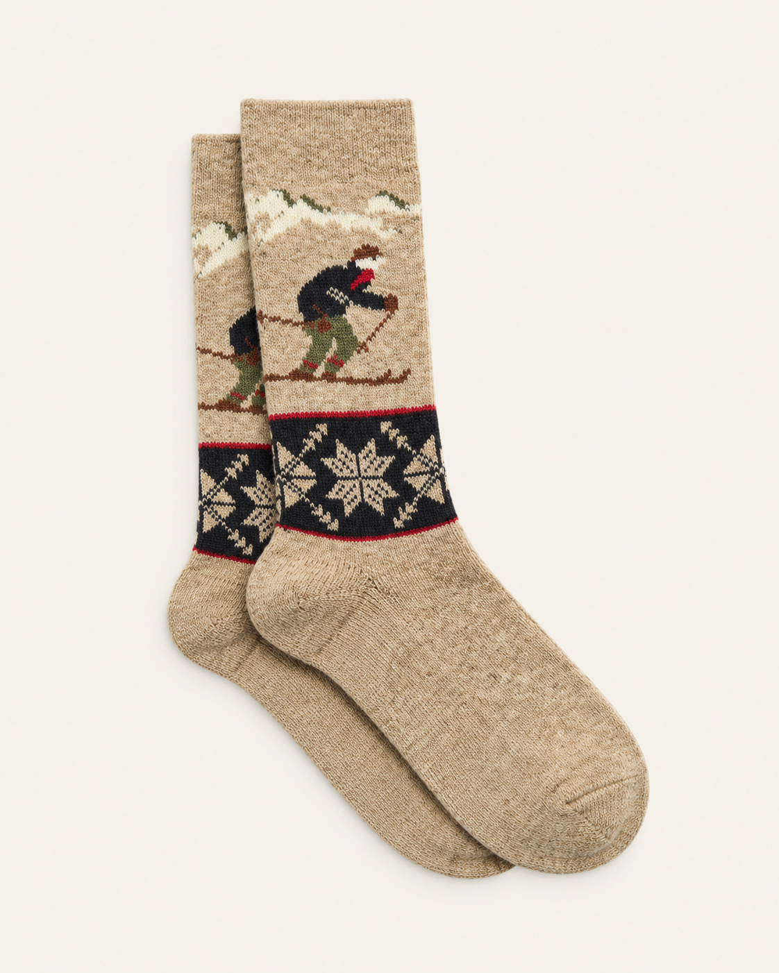 Anonymous ISM - Chaussettes Ski Jq Crew - Beige — paire en packshot sur fond écru