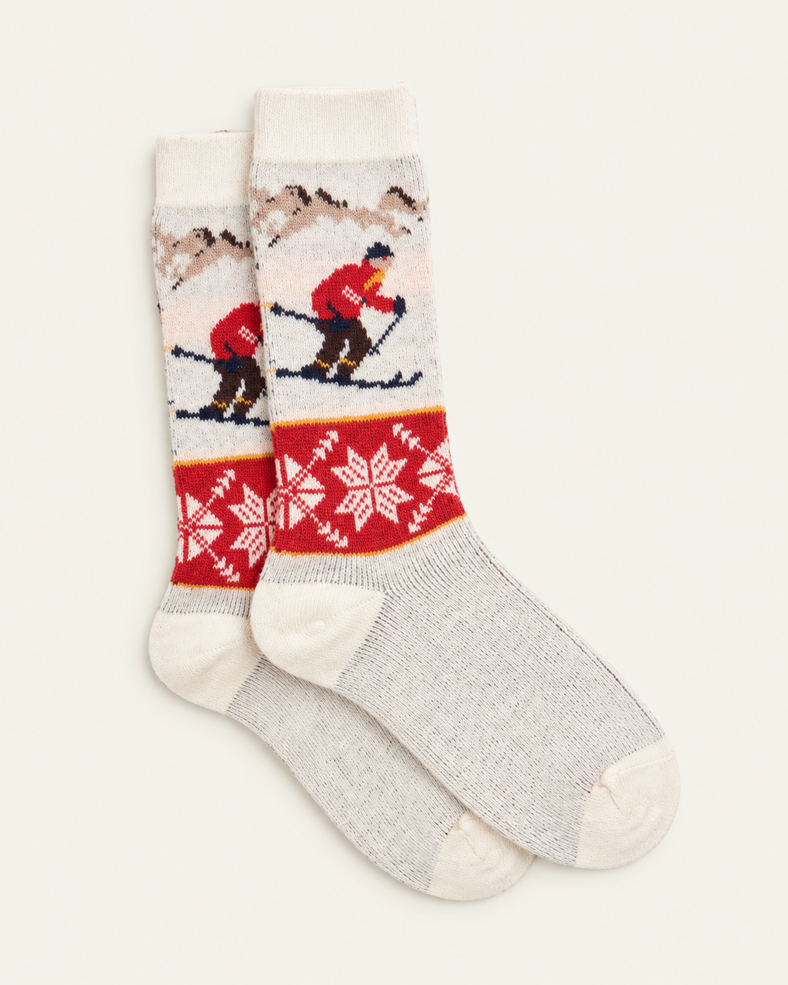 Anonymous ISM - Chaussettes Ski Jq Crew - Écru — paire en packshot sur fond écru