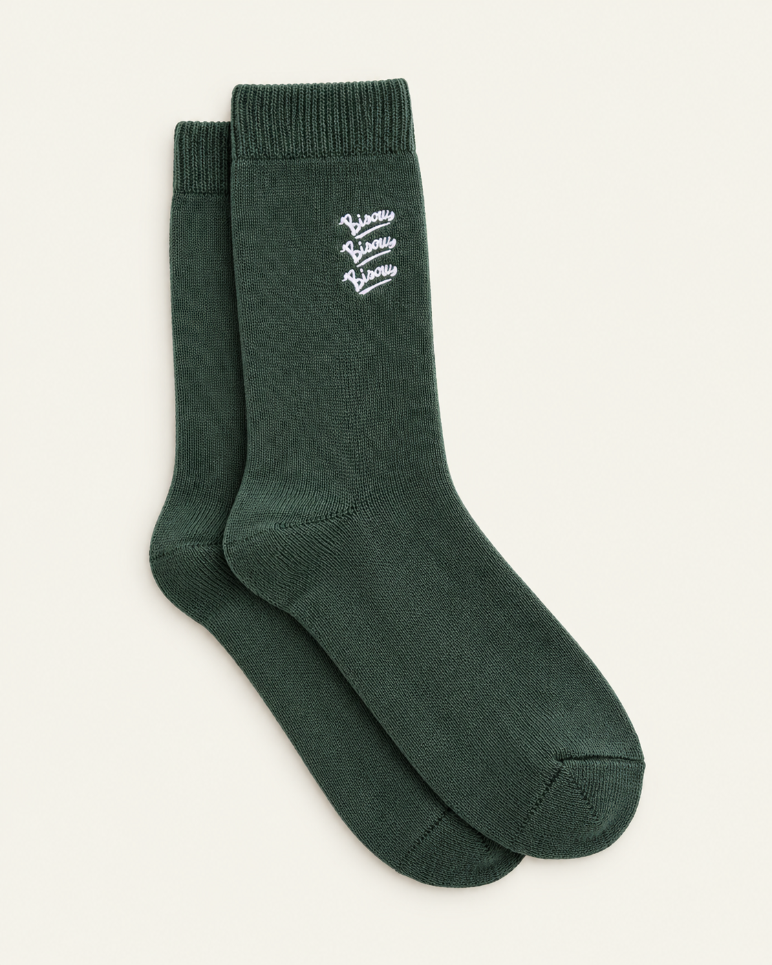 Bisous Skateboard - Chaussettes Terry Gianni - Vert — paire en packshot sur fond écru