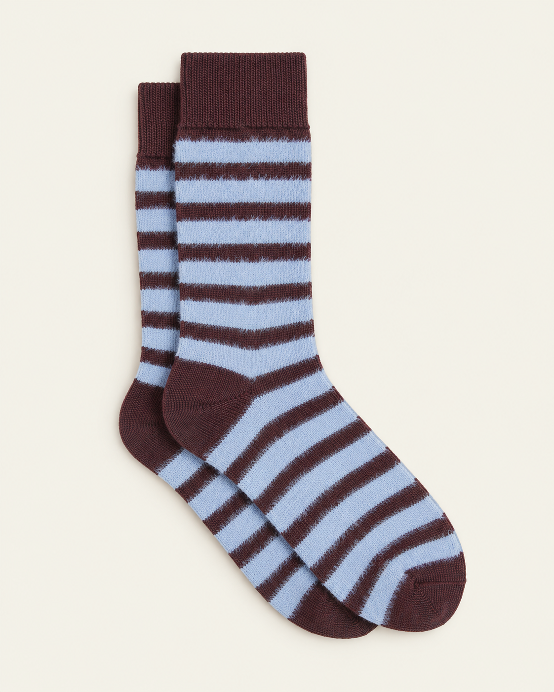 Ant45 - Chaussettes Elodie Rayées - Bordeaux — paire en packshot sur fond écru