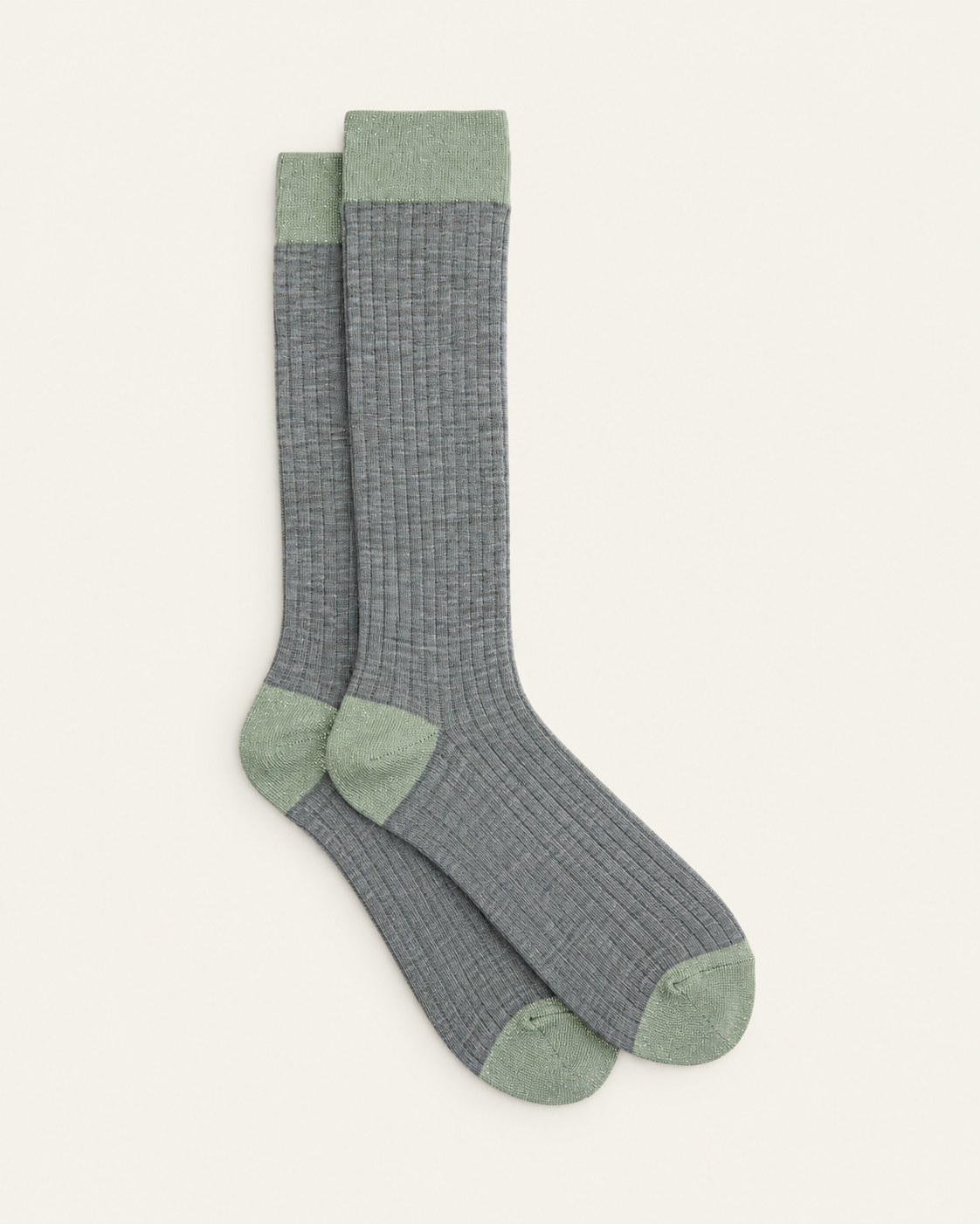 Ant45 - Chaussettes Berlin Longues En Laine - Gris & Vert — paire en packshot sur fond écru