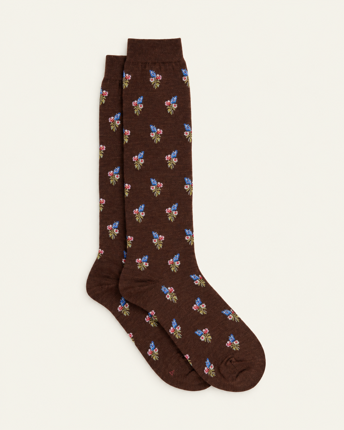 Babaco - Chaussettes Hautes Bouquet - Marron — paire en packshot sur fond écru
