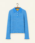Guest In Residence - Polo Smocked Shrunken - Delft Blue & Cream, vue de face sur cintre
