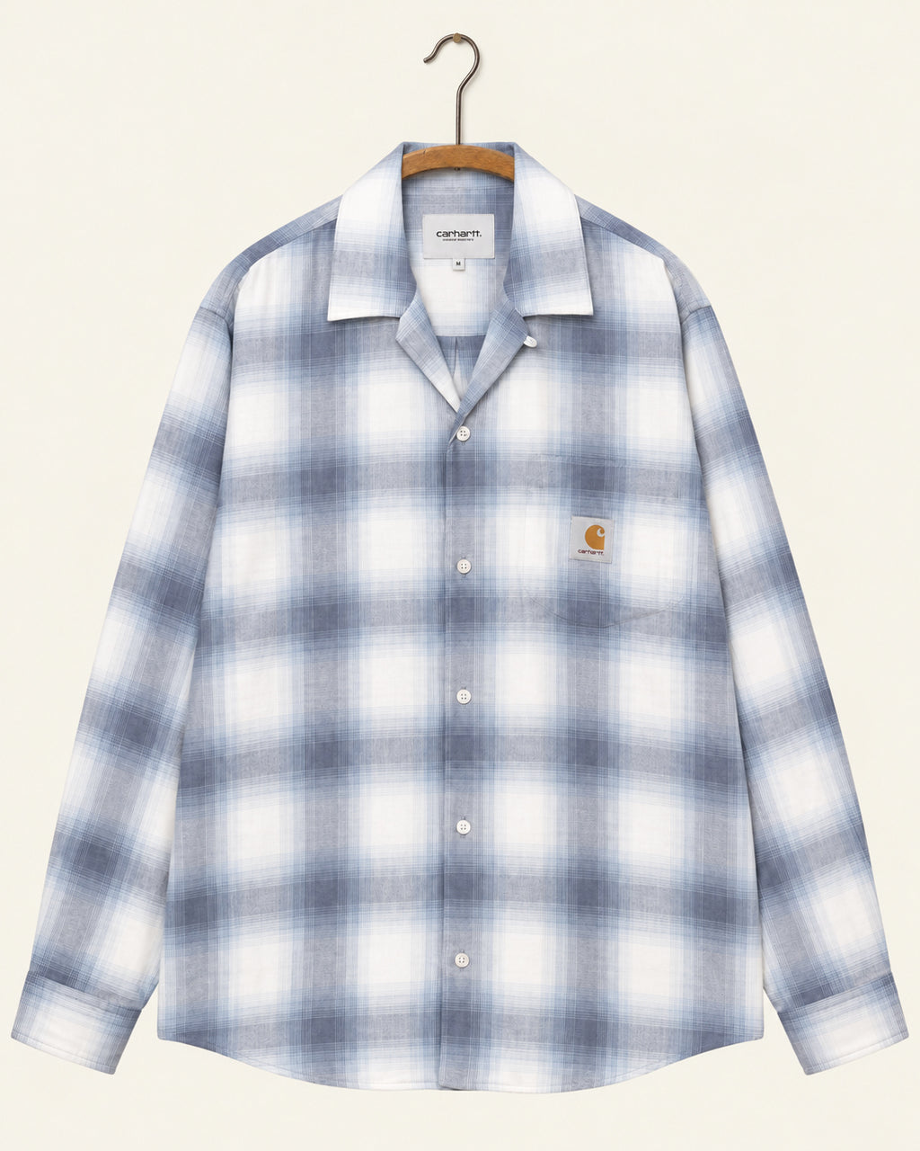 Carhartt Wip - Chemise Ls Tyers - Shady Blue Check, vue de face sur cintre