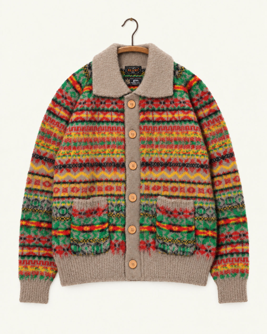 Beams Plus - Cardigan À Motif - Multicolore, vue de face sur cintre