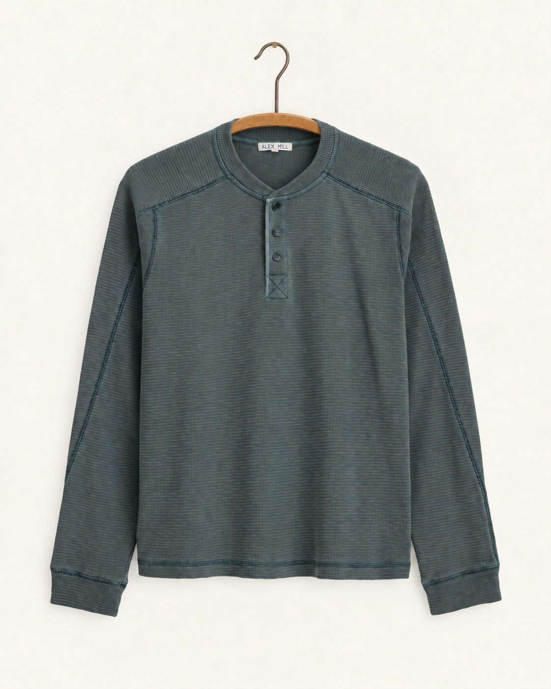 Alex Mill - T-shirt Austin Henley en coton mélangé - Sage, vue de face sur cintre
