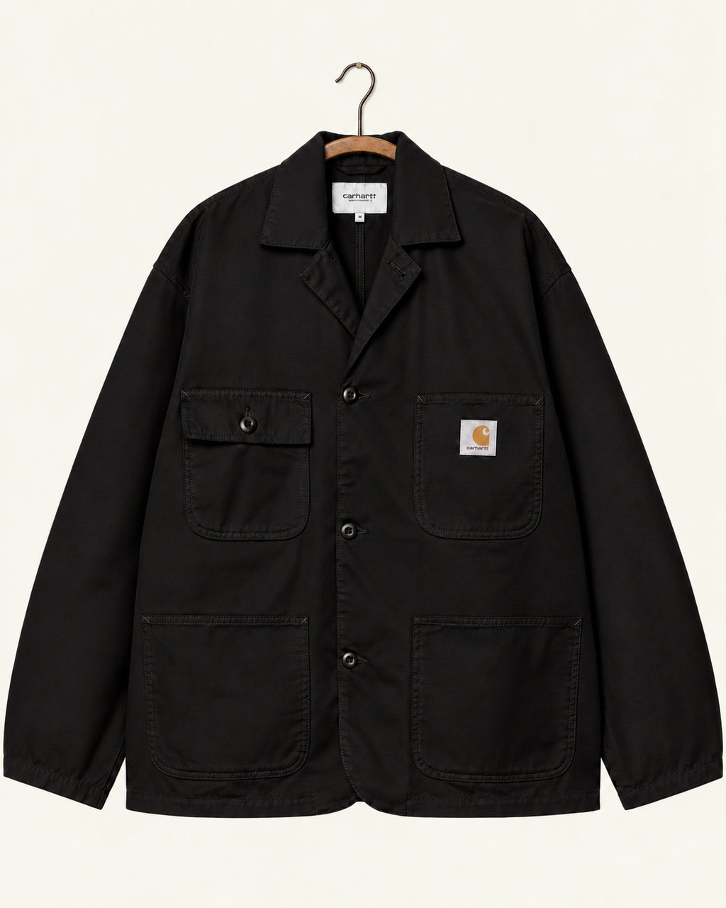 Carhartt Wip - Veste Blazer Brader - Black Rinsed, vue de face sur cintre