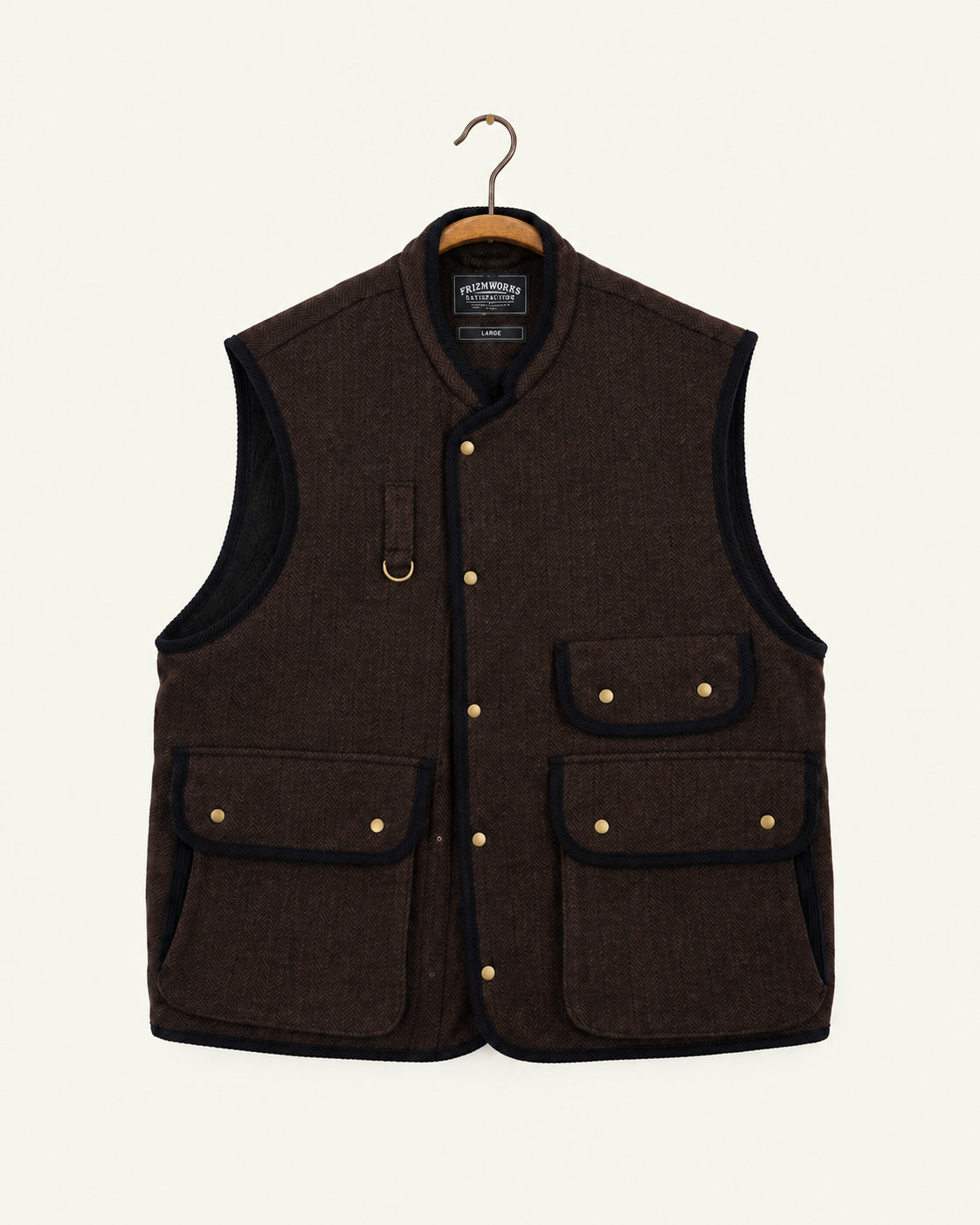 Frizmworks - Gilet De Chasse En Laine Chevrons - Marron, vue de face sur cintre