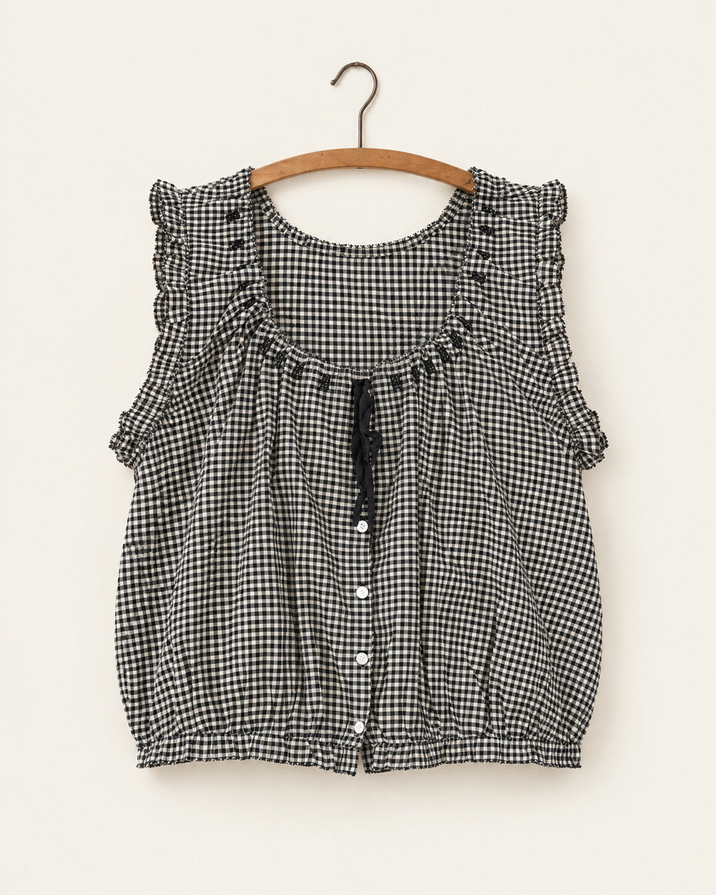 Dôen - Top Traveler - Noir Gingham - vue sur cintre