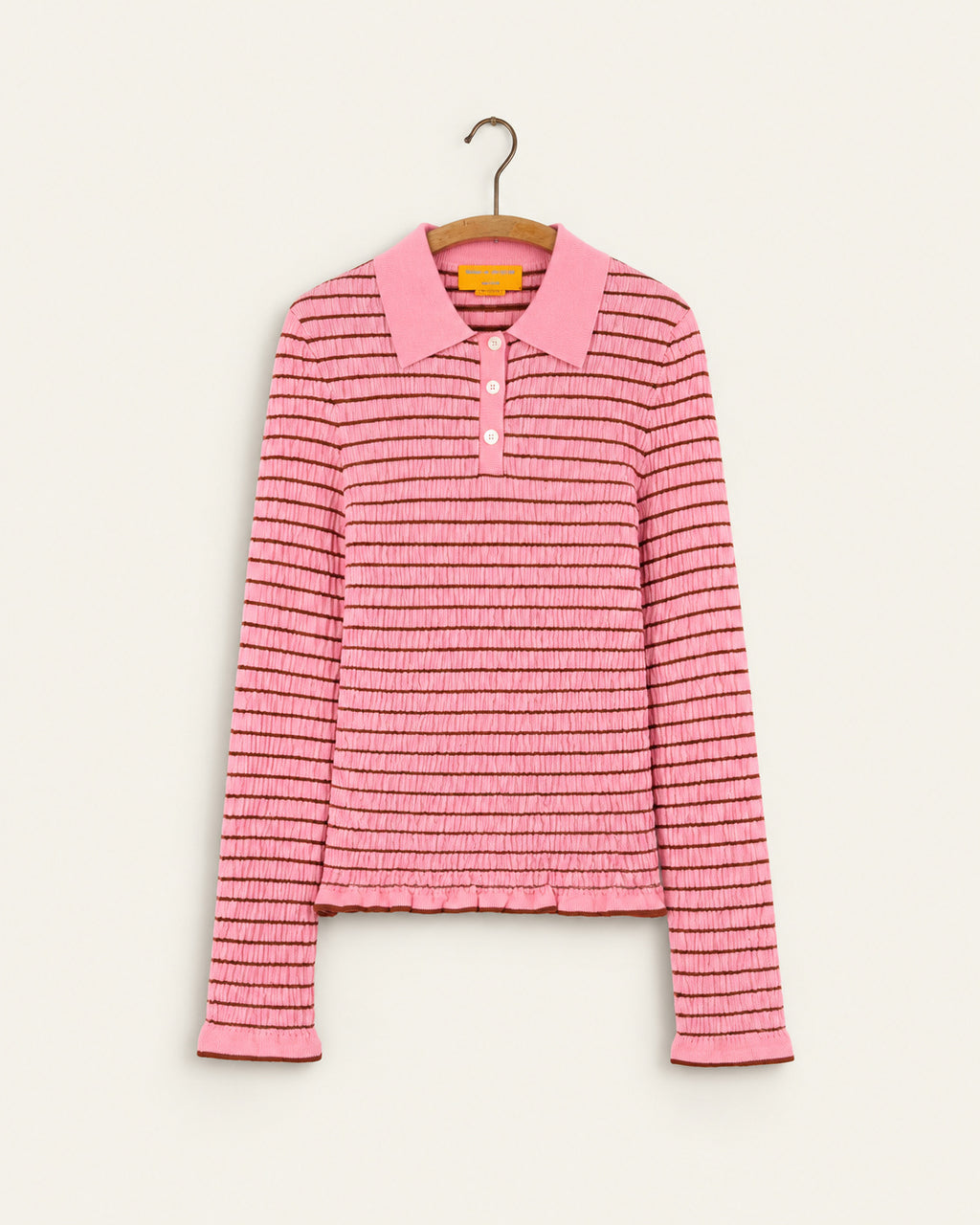 Guest In Residence - Polo Smocked Shrunken - Sprinkle & Burnt Sienna - vue sur cintre