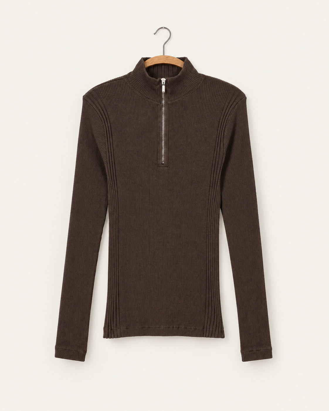 Pure Sugar - Eliou Zipped Collar T-Shirt - Brown - view on hanger