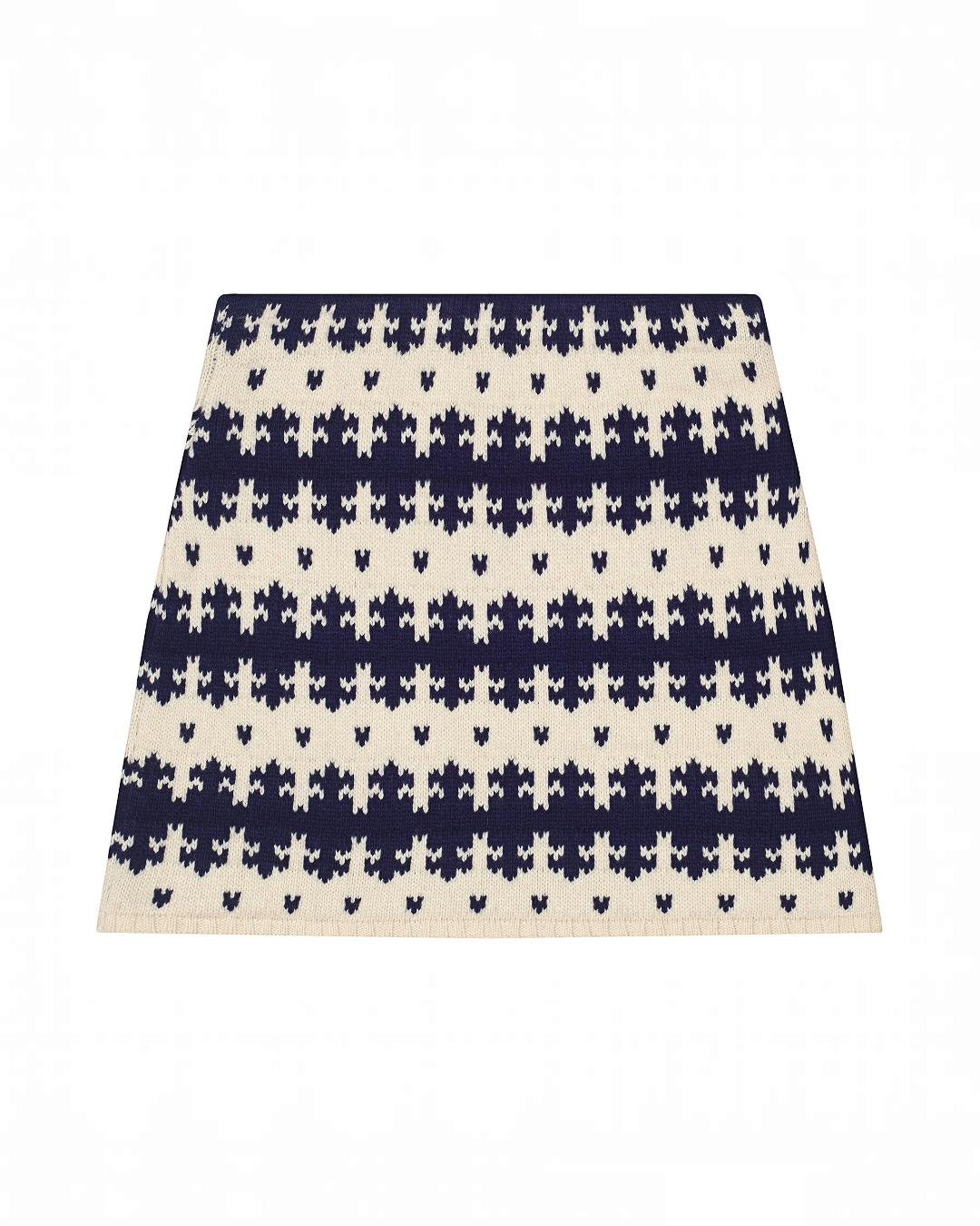 Mini-jupe Merci Paris Calle Del Mar en cachemire écru et bleu marine avec motif Fair Isle vintage