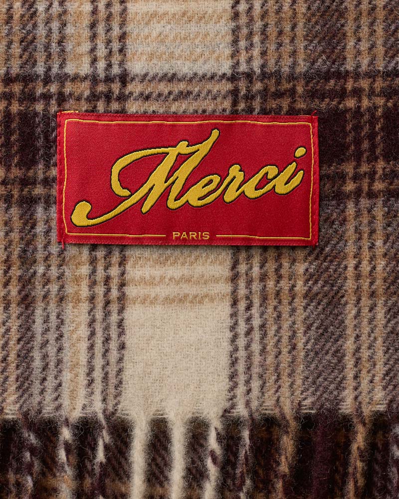 Merci - Arlo Check Scarf - Camel Beige and Burgundy