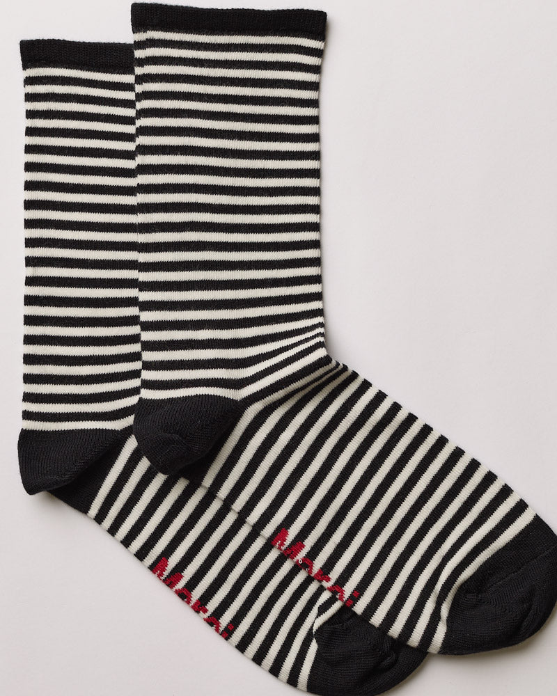 Merci - Chaussettes Coton Rayées - Ecru & Noir