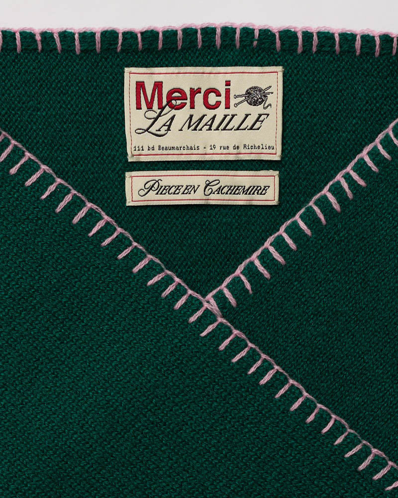 Merci - Bandana En Cachemire Martine Bicolore - Vert & Rose