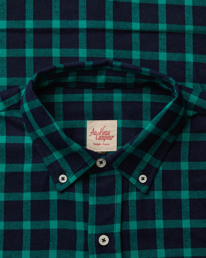 Au Vieux Campeur - Congés Payés - Chemise Elmer Flanelle - Marine & Vert d'eau