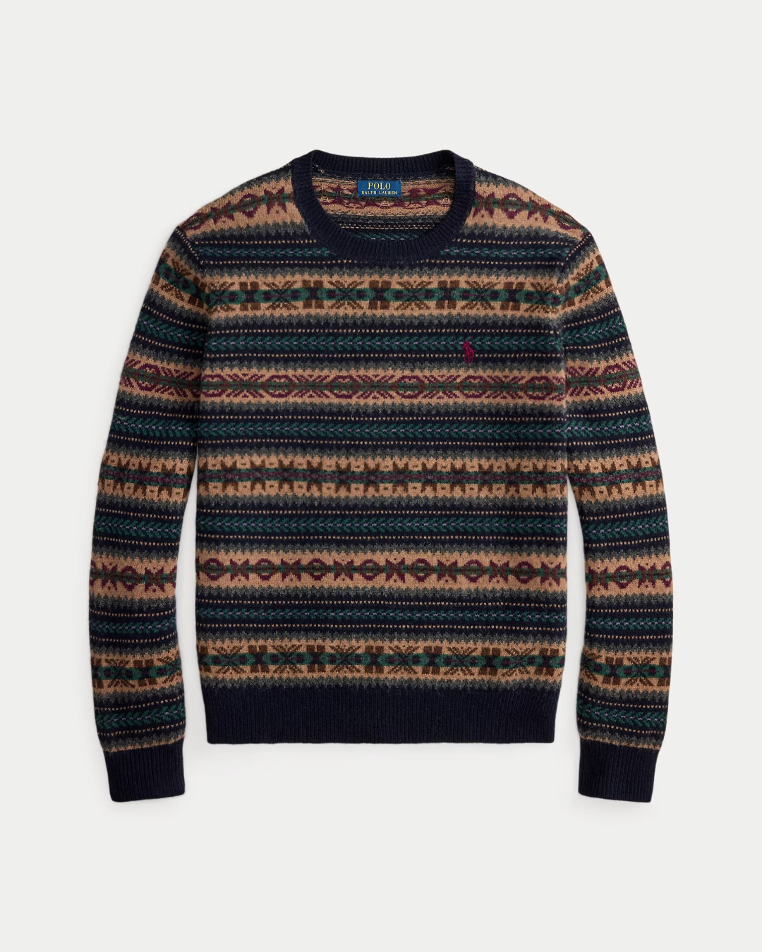Pull Merci Paris Ralph Lauren en laine marine avec motif jacquard Fair Isle multicolore et col rond classique