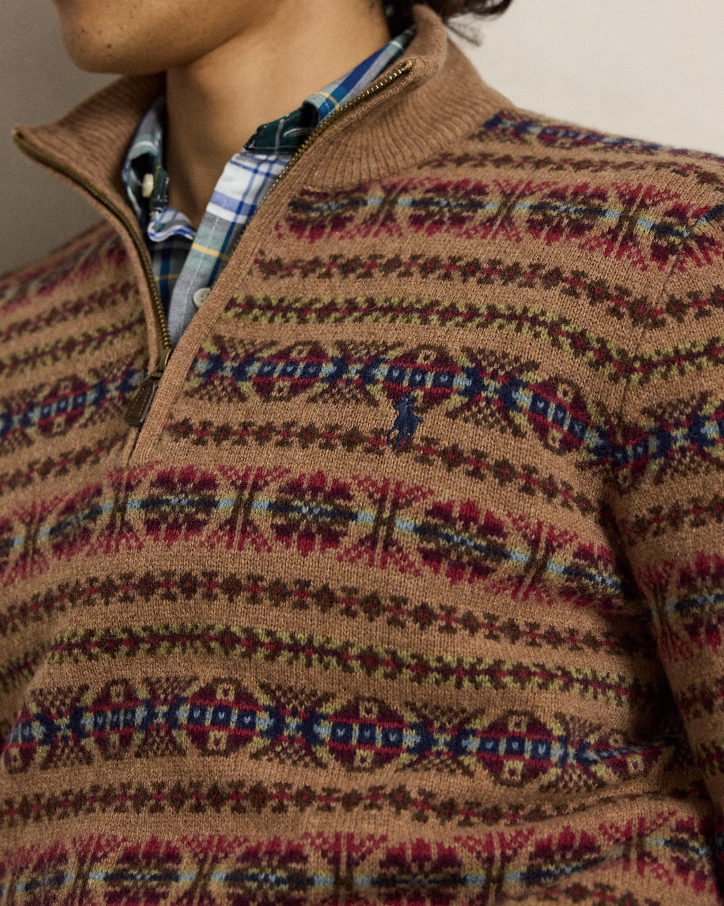 Pull Merci Paris Ralph Lauren en laine à motif Fair Isle multicolore avec col cheminée et fermeture éclair